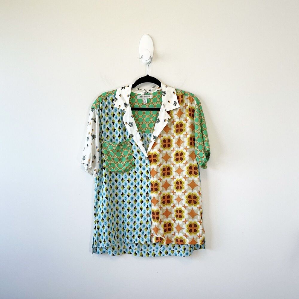 Urban Outfitters UO Gardenia Souvenir Button Down Top Patchwork Blouse Medium - Picture 4 of 12